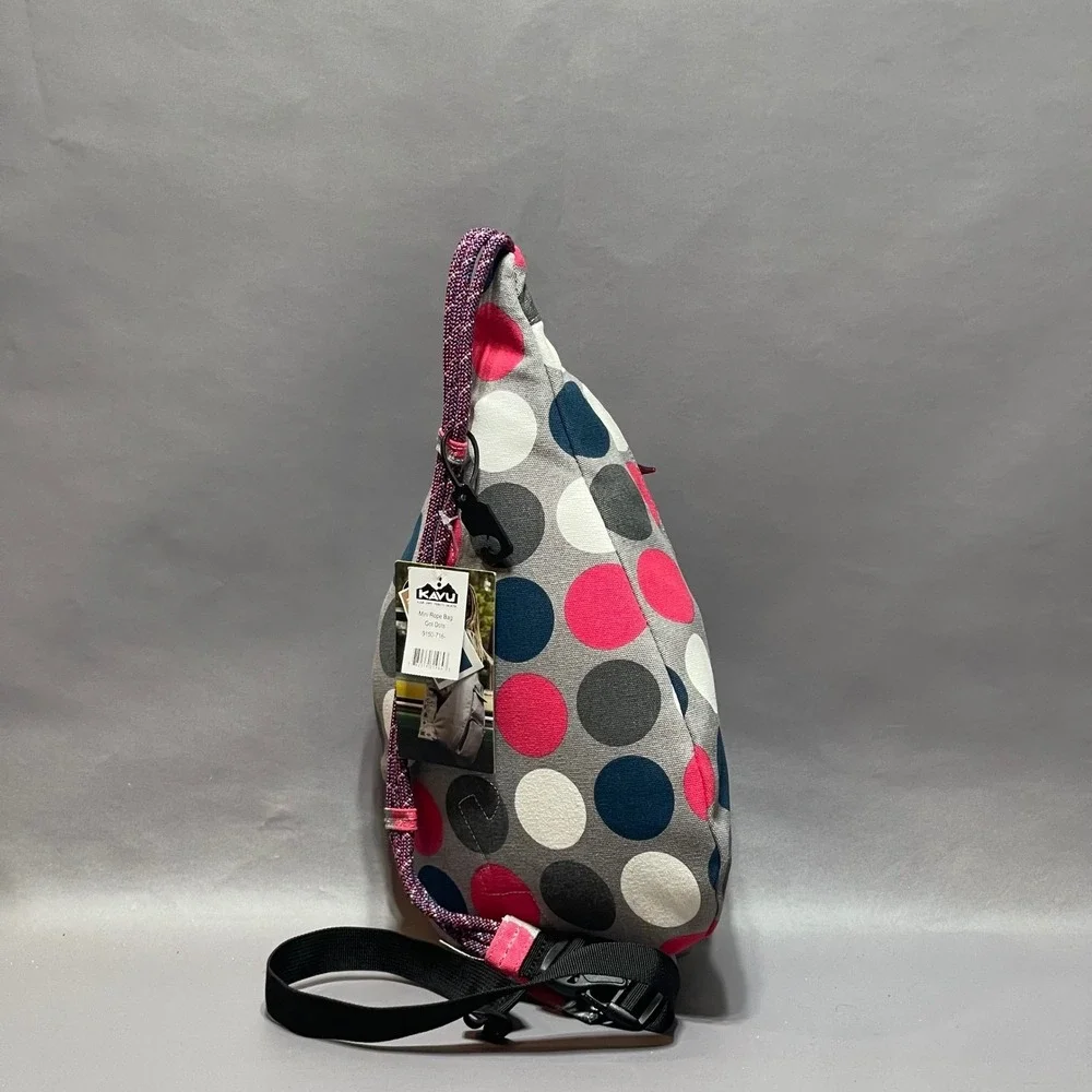 NWT KAVU‎ 9150-716 Mini Rope Bag Got Dots Multi Color Dot Canvas Sling Backpack